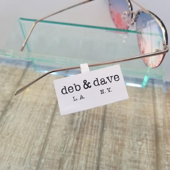 deb & dave Pink & Blue Rivet Studded Sunglasses - Picture 3 of 3